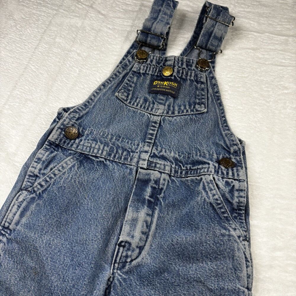 Rare Vtg OshKosh Vestbak Overalls Size 3T USA 80s Denim Paper Tag Great FADE